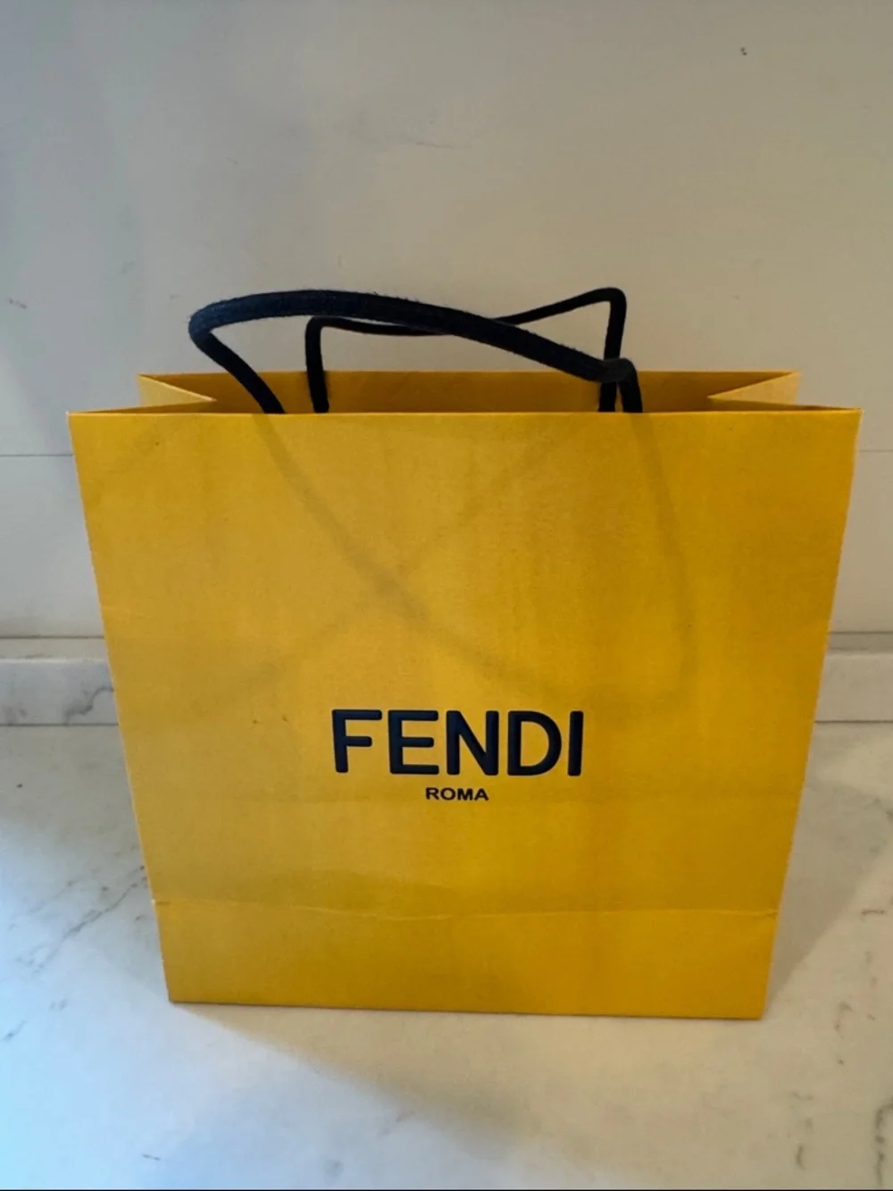 Fendi Yellow Shopping Bag with Black Logo and Handles 10x10x4